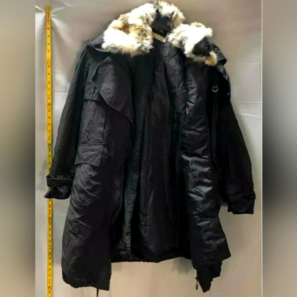 Pea Hal Designer Dark Green Black Coat Parka Trench Jacket - Size Women's large